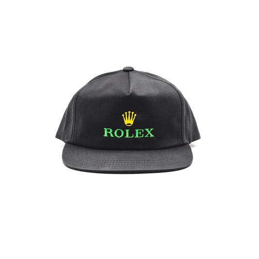 ROLEX VINTAGE BLACK - UNSTRUCTURED 5-PANEL SNAPBACK HAT, ROLEX CLASSIC SNAPBACK, ROLEX CAP, ROLEX HAT