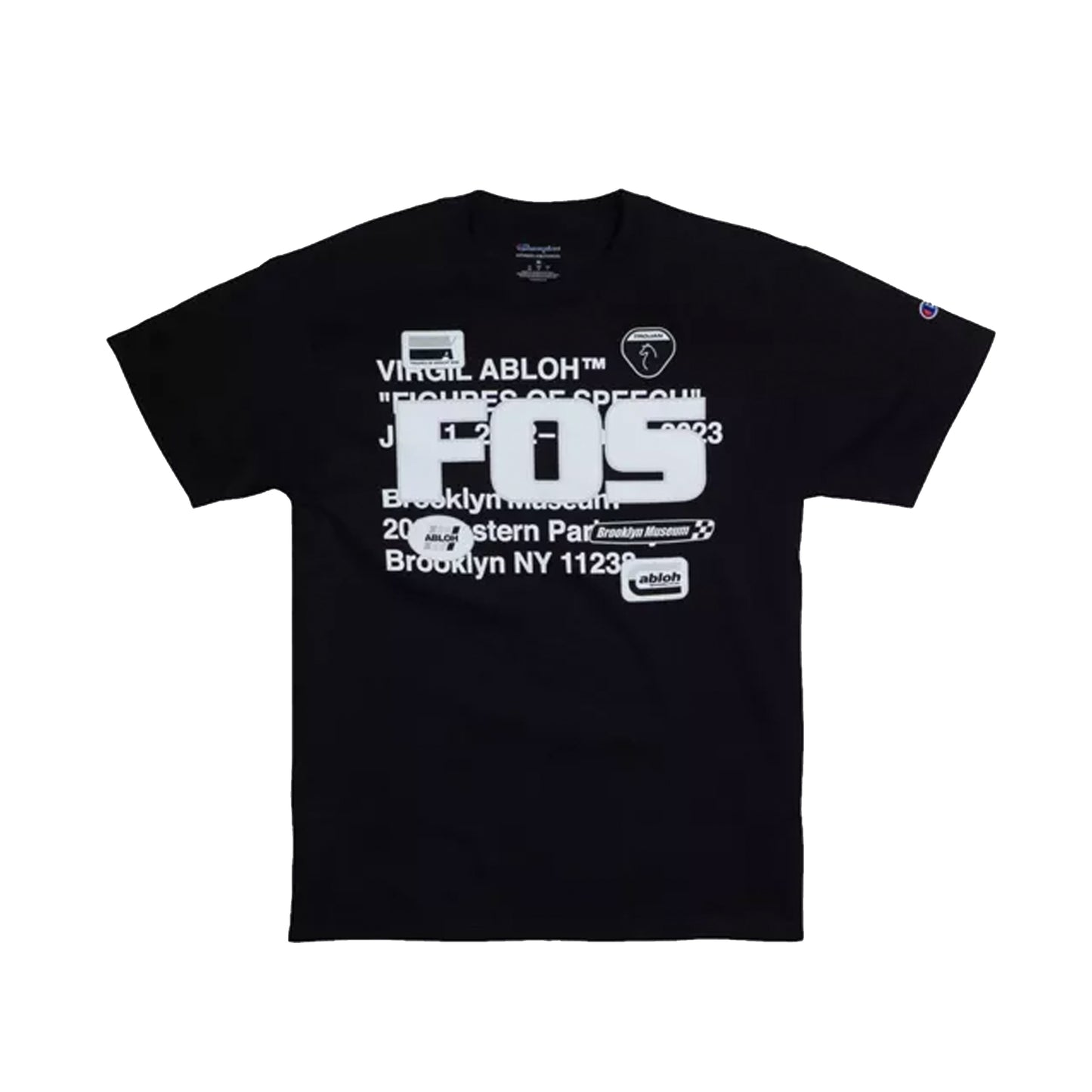 VIRGIL ABLOH, VIRGIL, T-SHIRT, CHAMPION, CHAMPION T-SHIRT, OFF-WHITE, FIGURES OF SPEECH, EXHIBITION, COLLECTIBLE, ART, BROOKLYN MUSEUM, ABLOH, FOS, VIRGIL ABLOH - FOS ABLOH BKM CHAMPION TEE BLACK, FOS ABLOH BKM CHAMPION TEE BLACK