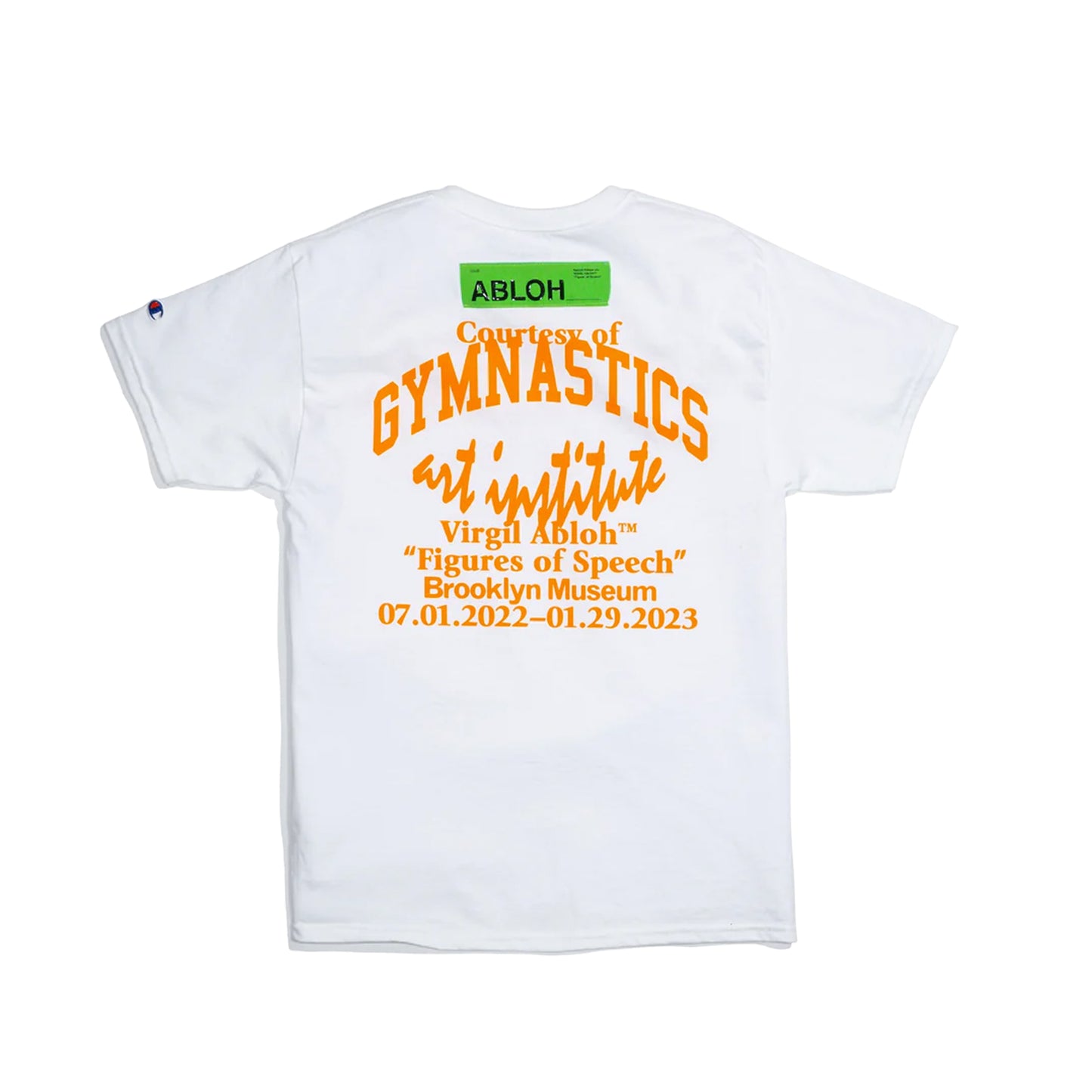 VIRGIL ABLOH, VIRGIL, T-SHIRT, CHAMPION, CHAMPION T-SHIRT, OFF-WHITE, FIGURES OF SPEECH, EXHIBITION, COLLECTIBLE, ART, BROOKLYN MUSEUM, ABLOH, FOS, VIRGIL ABLOH - SUNROOF TROJAN HORSE CHAMPION TEE WHITE, SUNROOF TROJAN HORSE CHAMPION TEE WHITE