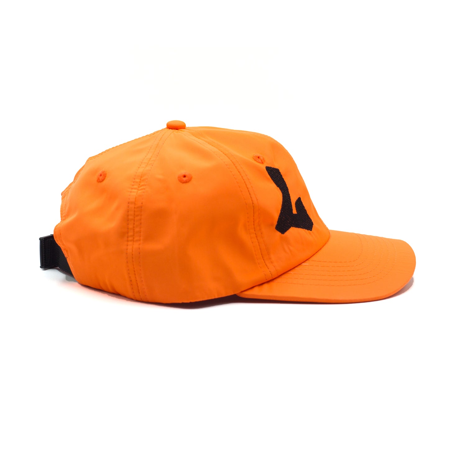 L GRAY ALIEN NEON OG HAND-MADE NYLON CAP, Hand-made paneled recycled nylon taffeta cap in neon orange with black embroidery, EDITION OF 8, LMTD PLASTIKMAN CAP, PLASTIKMAN CAP, PLASTIKMAN NYLON CAP