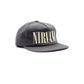 NIRVANA CHARCOAL/OFF-WHITE - UNSTRUCTURED 5-PANEL SNAPBACK HAT, NIRVANA, vintage charcoal snapback with off-white embroidery, Nirvana Vintage classic snapback cap, NIRVANA SNAPBACK, NIRVANA VINTAGE CAP, NIRVANA CAP