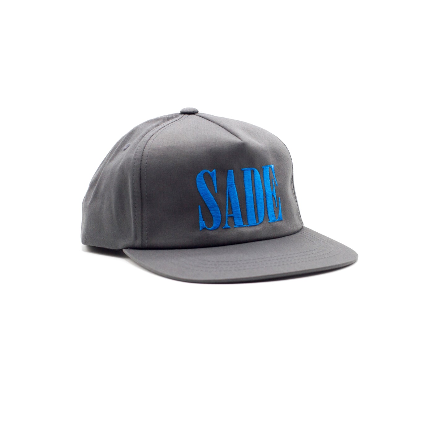 SADE CHARCOAL/BLUE - UNSTRUCTURED 5-PANEL SNAPBACK HAT, SADE, vintage charcoal snapback with blue embroidery, SADE HAT, SADE CAP, SADE VINTAGE CAP, SADE VINTAGE HAT, SADE SNAPBACK
