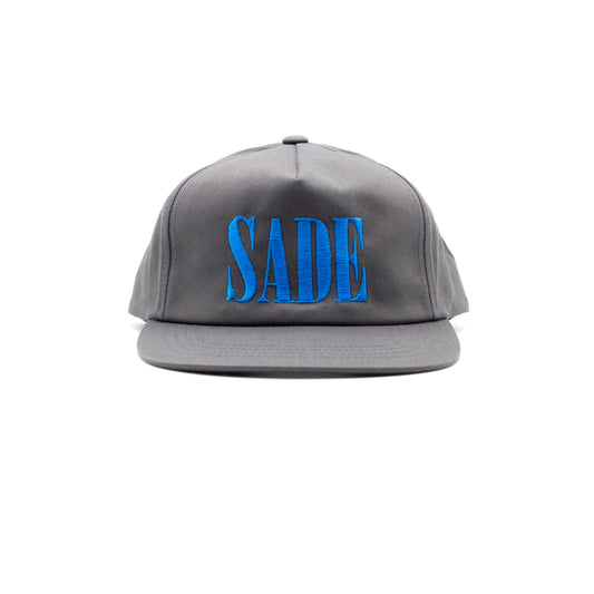 SADE CHARCOAL/BLUE - UNSTRUCTURED 5-PANEL SNAPBACK HAT, SADE, vintage charcoal snapback with blue embroidery, SADE HAT, SADE CAP, SADE VINTAGE CAP, SADE VINTAGE HAT, SADE SNAPBACK
